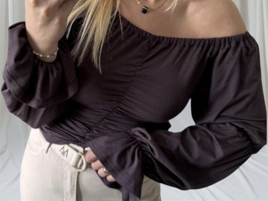 Stylowy Baaazar Selfie bluzka hiszpanka z marszczeniem S/M