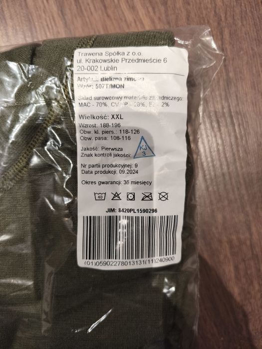 Nowa wojskowe bielizna zimowa 507T/MON róż.iar XXL