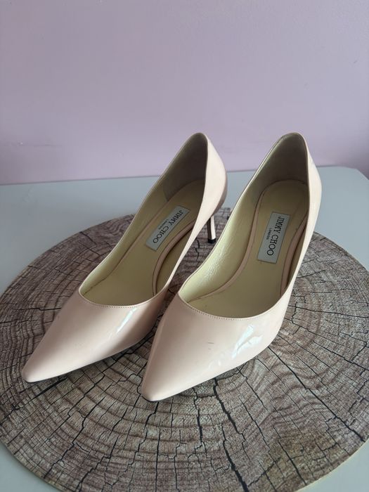 Klasyczne szpilki Jimmy Choo Romy lakierowane nude / pudrowy róż, stan bdb!