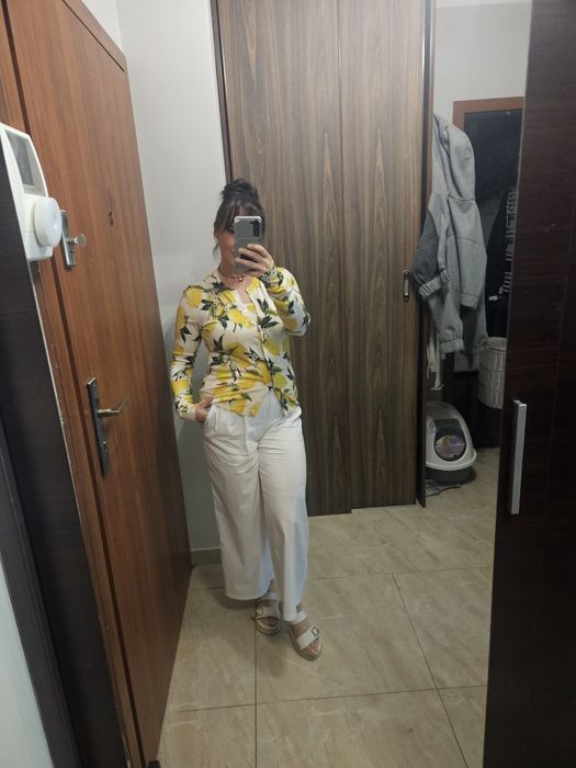Kremowy żółty komplet sweter top Dolce Gabbana cytryny kaszmir
