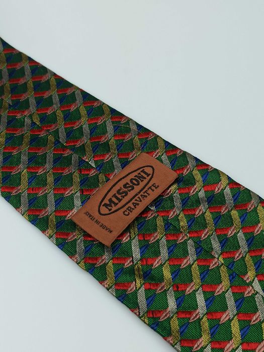 Missoni zielony jedwabny krawat w kratkę mis10