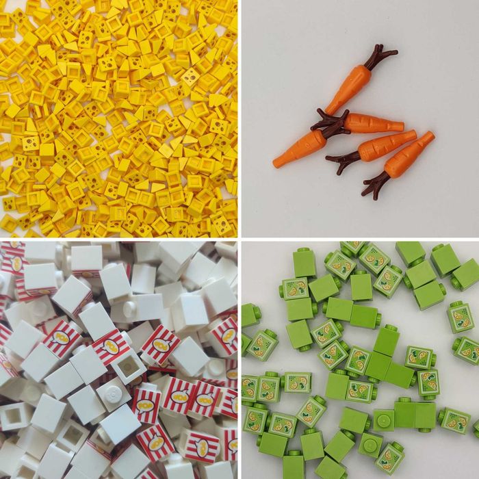 LEGO mix żywność - ser, marchewki, popcorn, sok - 4 rodzaje