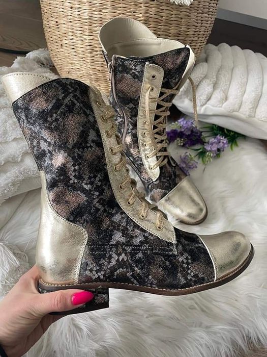 Eleganckie botki workery wężowe dwa wzory skóra naturalna