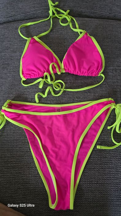 Neonowe bikini fuksja limonka regulowane L STAN IDEALNY na plażę