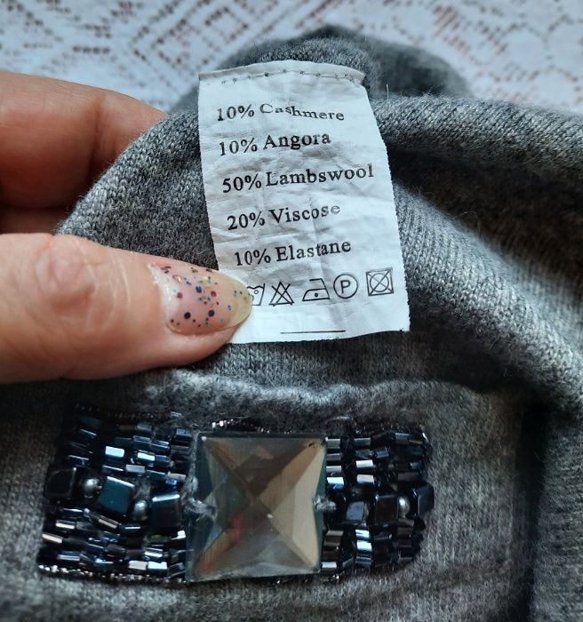 Kaszmir Angora 50% Wełna cudny ciepły wełniany szary sweter M
