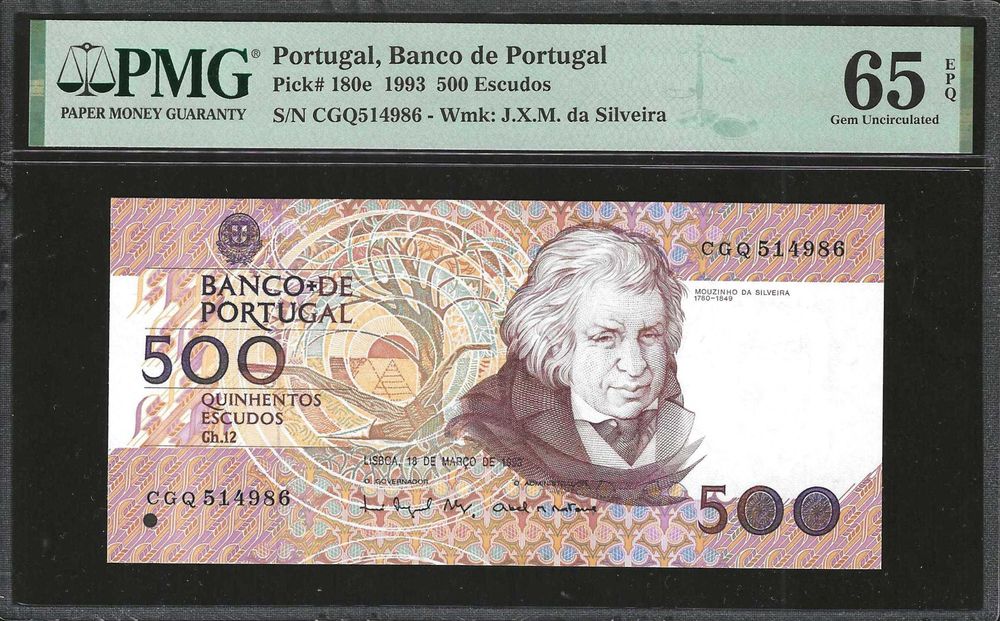 Nota de 500 Escudos 1993 Certificada PMG 65 EPQ