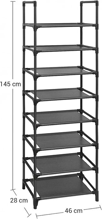 Regał Na Buty 46 x 145 x 28 cm 8 Poziomów Otwarta Szafka Na Buty Czarn