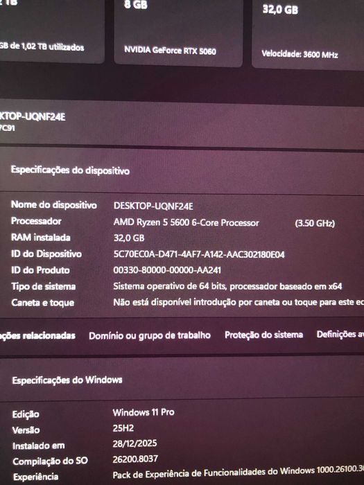 PC Gaming Completo RTX 5060 + 32GB RAM + Monitor 240Hz + RATO E TECLADO INCLUIDO