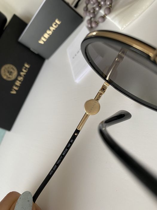 Versace okulary okrągłe czarne złote meduzy koła
