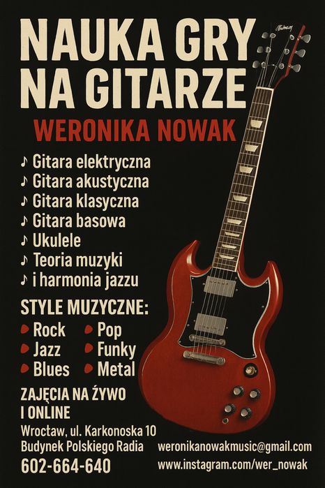 Lekcje /nauka gry na gitarze, ukulele, bas, pianino - Wrocław/ONLINE