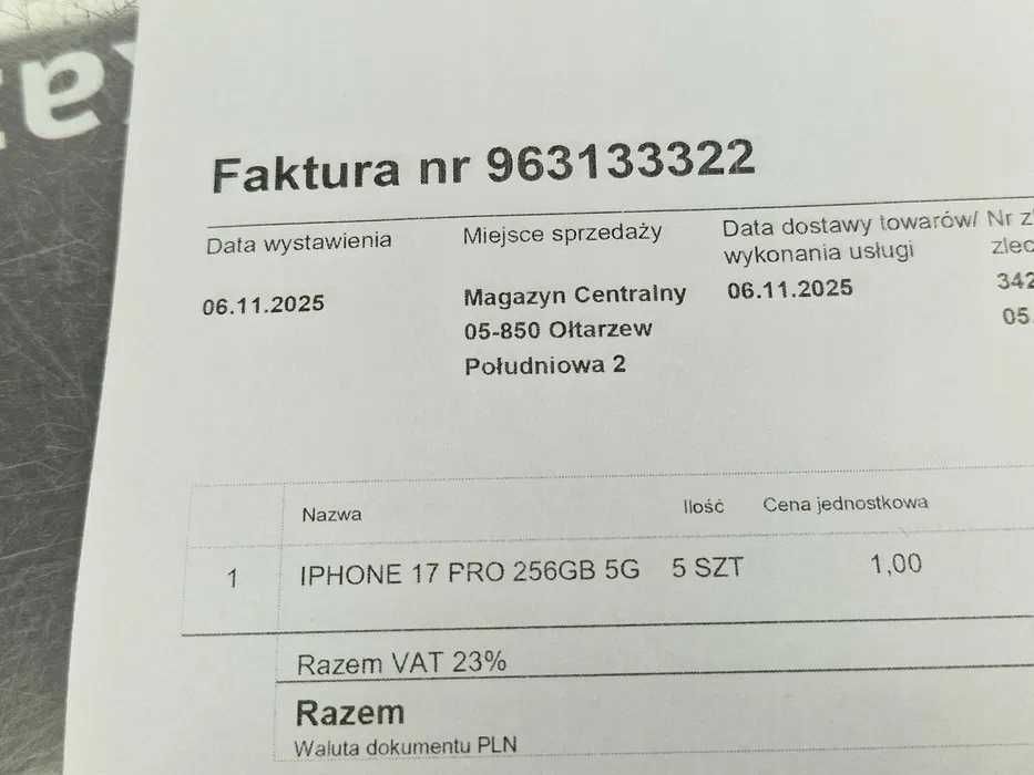 iPhone 17 PRO 256GB Silver Zapieczętowany