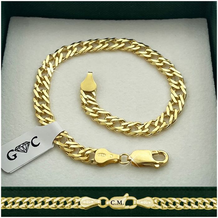 Bransoletka Złota Damska 925/585 Srebro Rombo 20cm/5,5mm Gruba + Grati