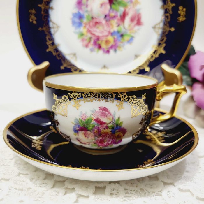 Антик Rosenthal чайное трио 1930-е, глубокий кобальт,золото, Rosalinde
