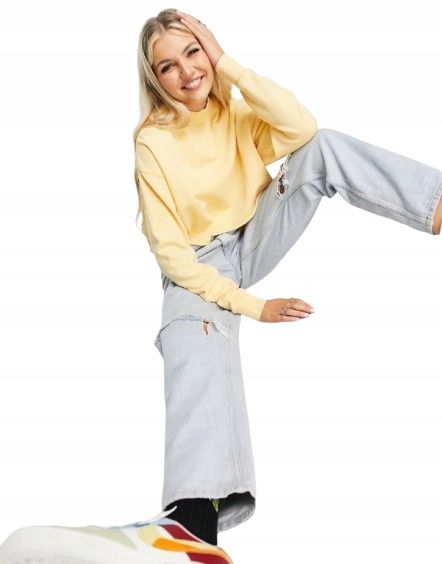 Bluza damska żółta krótka na co dzień gładka 44 1xme