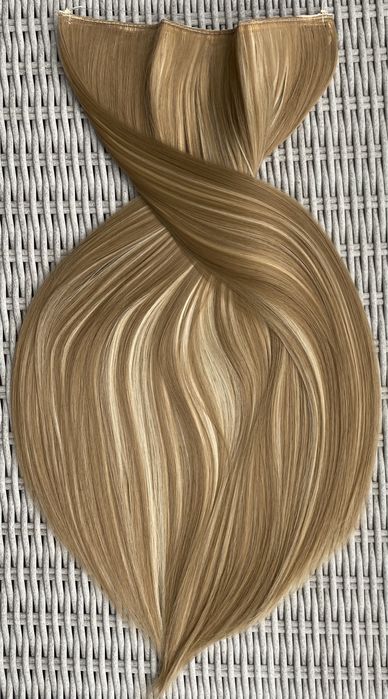 Premium Ultra włosy doczepiane, blond pasemka / balejaż, flip in 547.