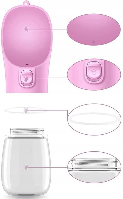 butelka miska turystyczna bidon na wodę poidło dla psa kota róż