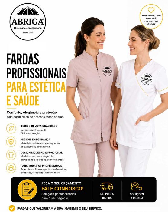 TODO O VESTUÁRIO DE QUALIDADE IMPORTADO E FABRICO NACIONAL PARA ESTÉTICA E SAUDE. PREÇO SEM IGUAL.