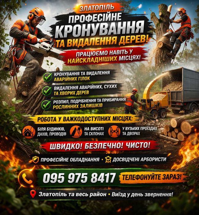 Кронування та видалення дерев | ЗЛАТОПІЛЬ