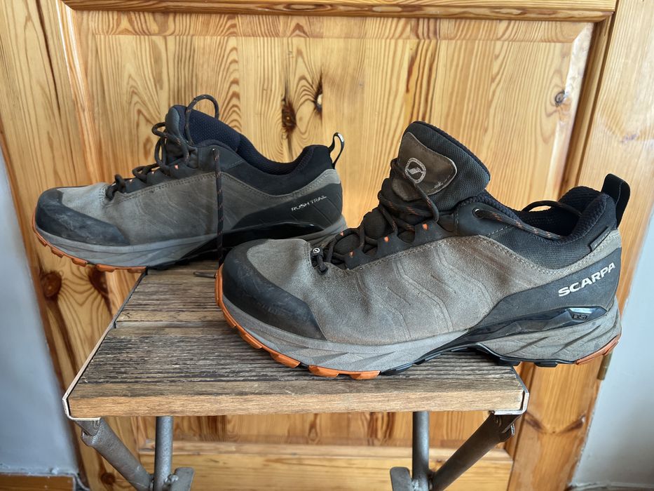 Sprzedam buty trialowe firmy Scarpa Rush Trail GoreTex rozmiar 44 zmierzona długość wkładki 28.5 cm.