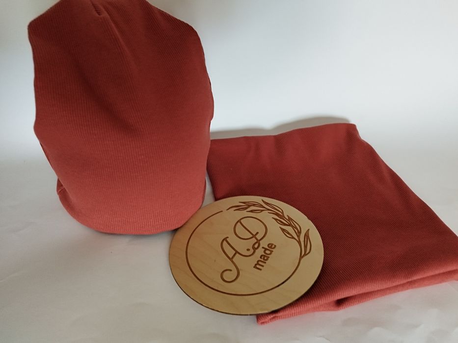 Komplet jesienny zestaw Czapka komin Damski męski prążek ceglasty