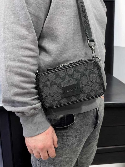 Мужская сумка Coach, кожаная сумка Коуч, оплата на почте