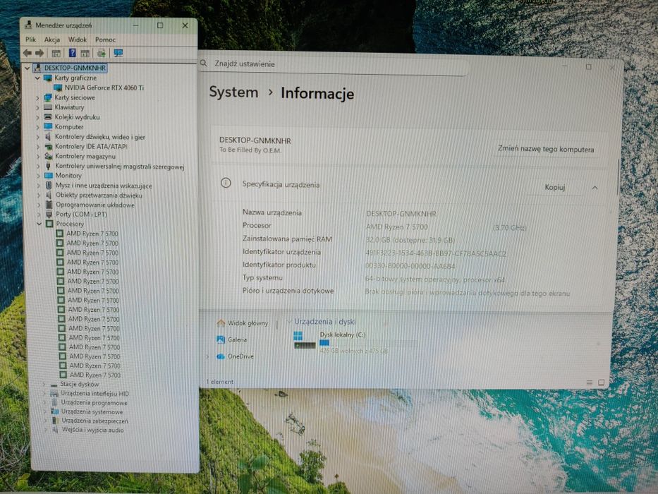 Komputer Gamingowy Ryzen 7 5700, RTX 4060 Ti, 32 GB,SSD,Win 11 Pro