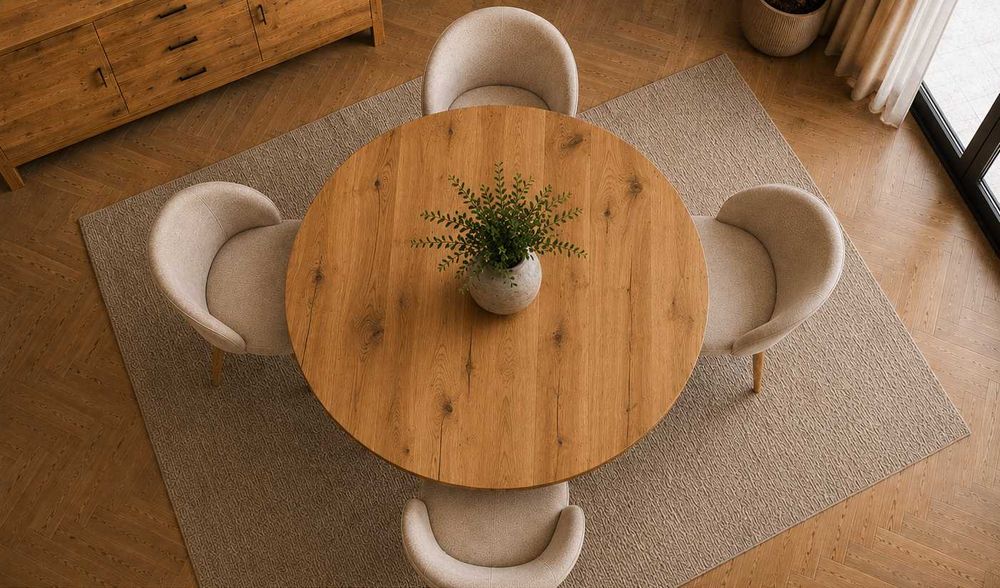 Nowoczesny stół loft z litego drewna dębowego | Okrągły | Rozkładany | Producent