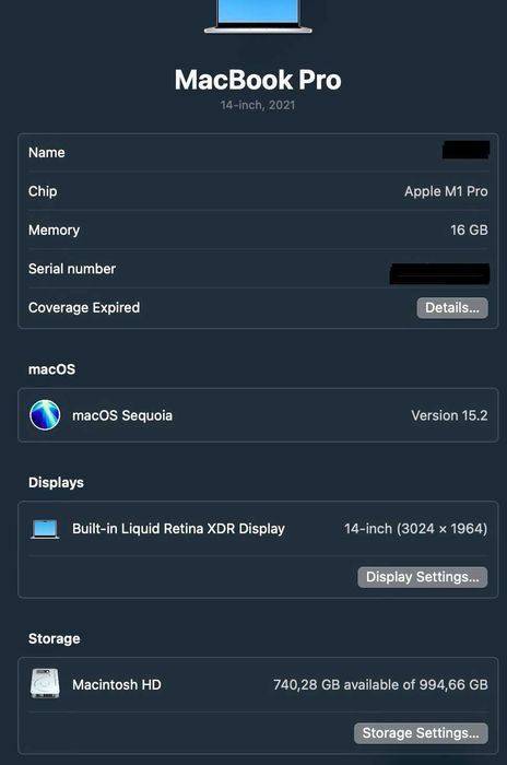 Excelente MacBook Pro Apple M1 Pro/16GB/1TB SSD/14.2" Prateado64585102657923121