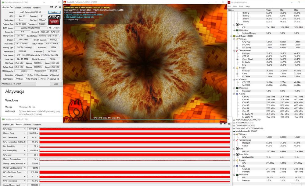 Gamingowy Ryzen 5600X + RX6700XT 12GB +32GB DDR4 HDD+SSD opcja RTX5060