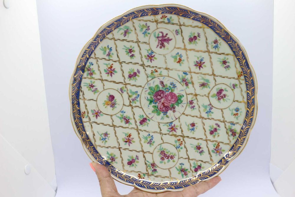 Prato c pé porcelana chinesa Companhia Índias decoração floral XX 26c