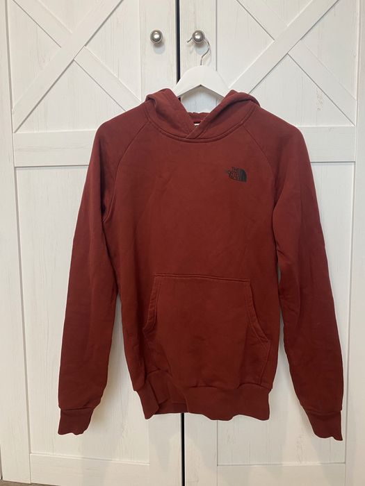 The North Face Raglan Red bluza z kapturem kangurka bawełniana kieszeń