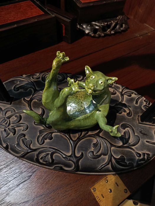 Escultura Gato Feliz Caldas da Rainha Assinada Vitor Pires 12 cm