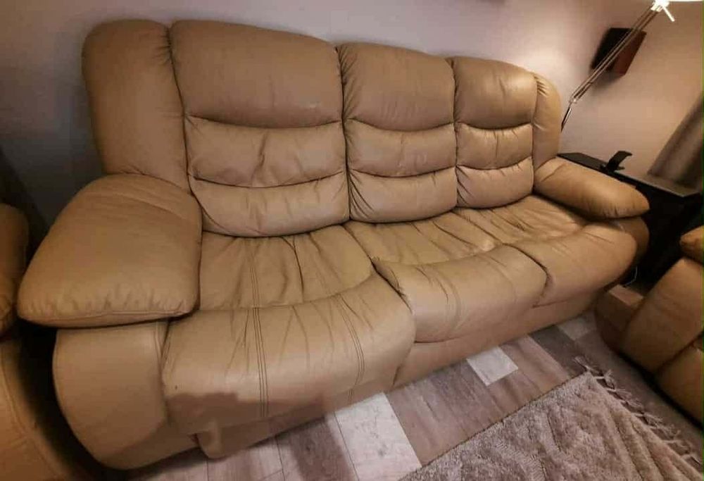 Zestaw wypoczynkowy 3 2 1 skóra naturalna funkcja relaks