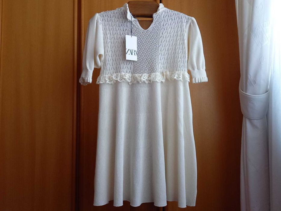 (NOVO C/ ETIQUETA, PORTES GRÁTIS) ZARA: Vestido Malha Pointelle Renda