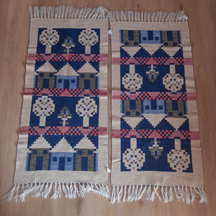 Conjunto de 2 Tapetes Azuis Reversíveis 100x50cm