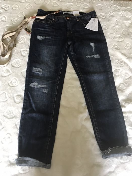 NOWE MANGO jeansy boyfriend przetarcia spodnie navy dziury 34 XS -50%