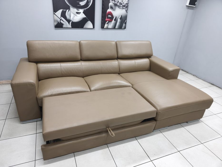 Шкіряний розкладний диван 267х170 см! Уголок кожаный куток