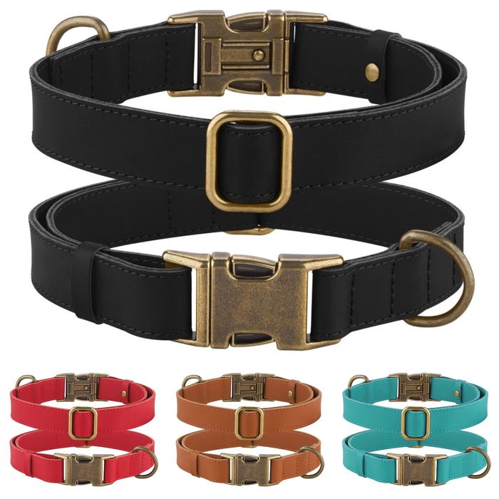 Кожаный натуральный ошейник для собак с гравировкой, табличкой