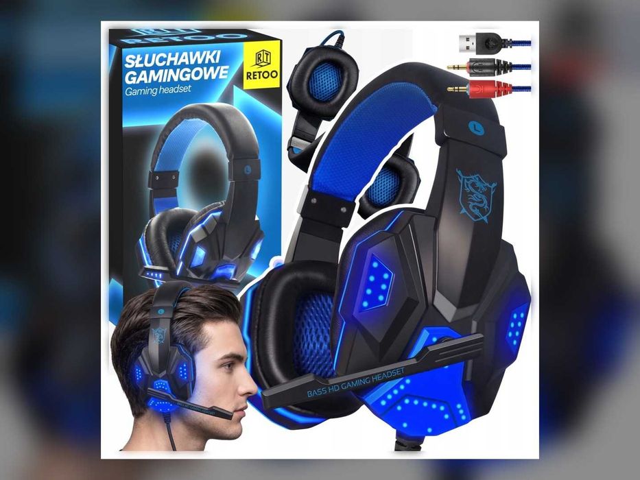 Nowe Słuchawki Gamingowe USB LED Z Mikrofonem Dla Gracza PC Konsola