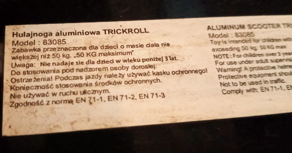 Hulajnoga aluminiowa TRICKLORR 83085 Spokey stan bdb