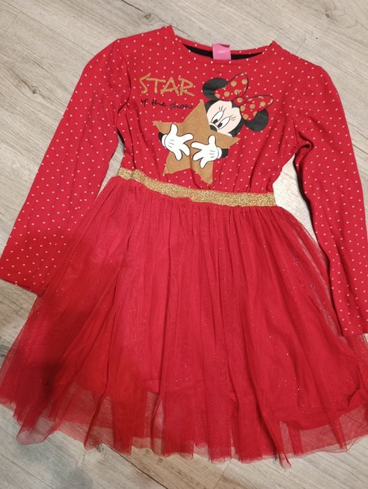 Sukienka czerwona myszka Miki brokat 134 Minnie