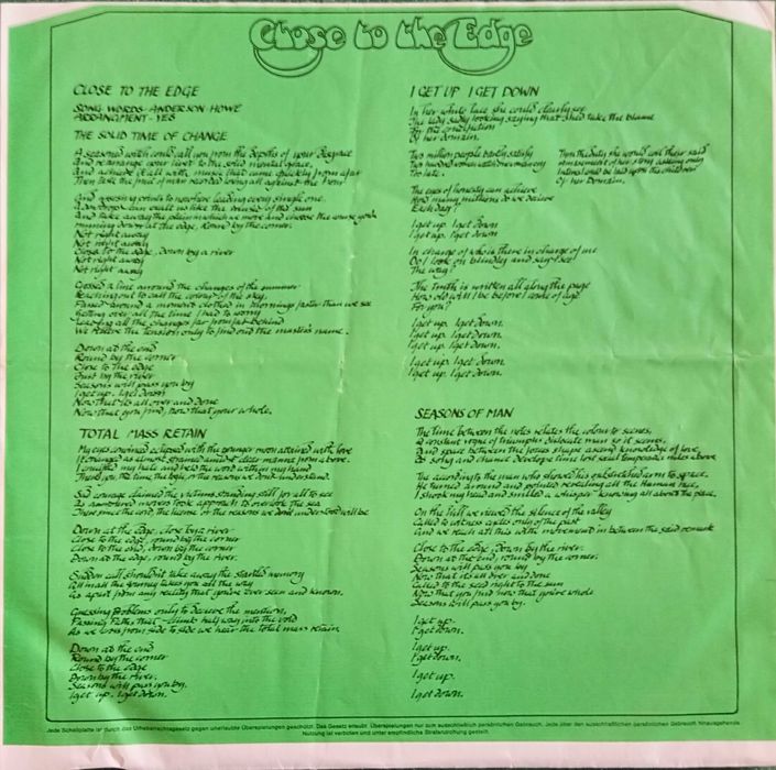 Yes	- - - - -	Close To The Edge	- - - - -	LP