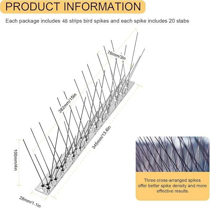 OFFO kolce na ptaki 8 m – odstraszacz gołębi i małych ptaków