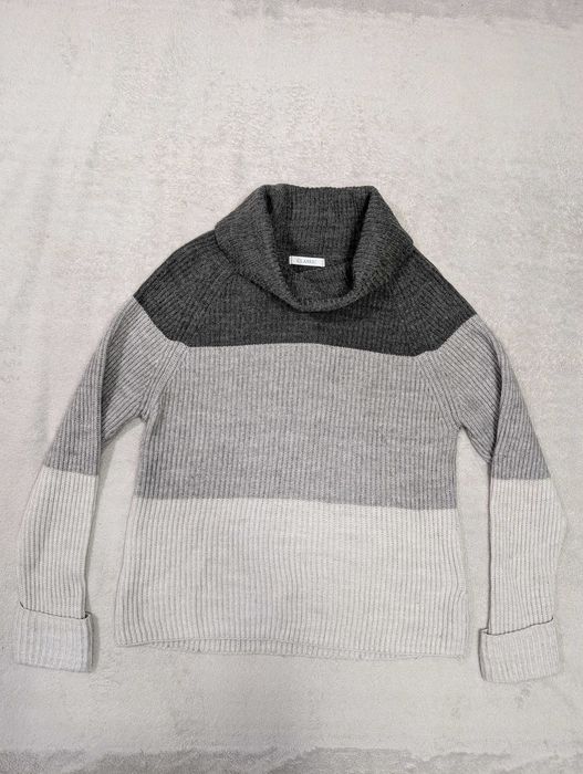 Szary elegancki wełniany sweter golf w paski pasy M&S 40 jak nowy