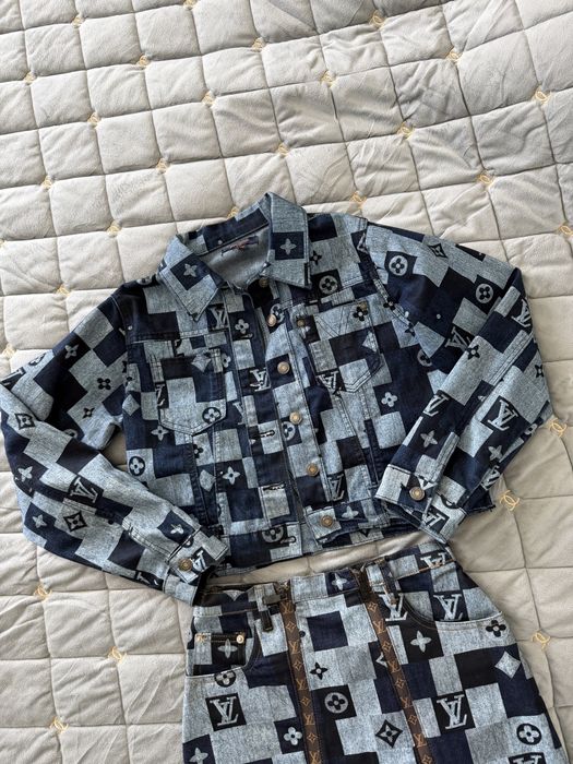 Джинсовий костюм юбка піджак Louis Vuitton