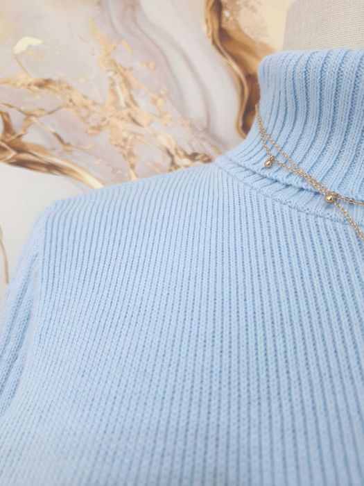 Damski Jasny Niebieski Błękitny Baby Blue Sweter Golf S