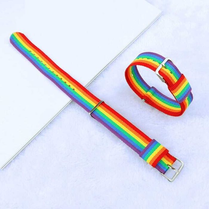 Nowa Tęczowa mesh Nato bransoletka LGBT na rękę opaska  zegarka pasek