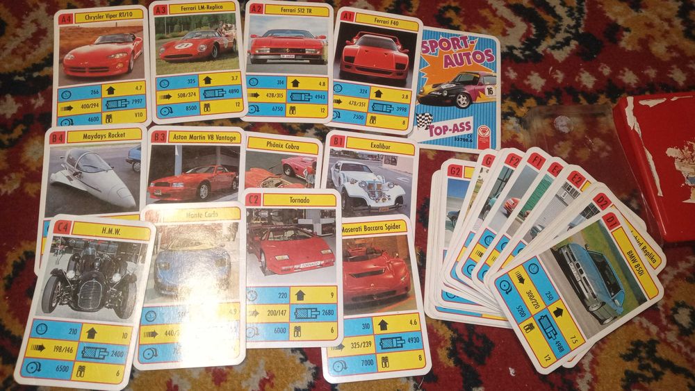 + Karty samochody + Top Ass Sport Auto kwartet, niemieckie kolekcjoner