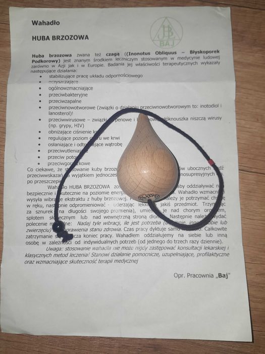 Wahadło wahadełko HUBA BRZOZOWA czaga nowotwory ciśnienie krwi wirusy