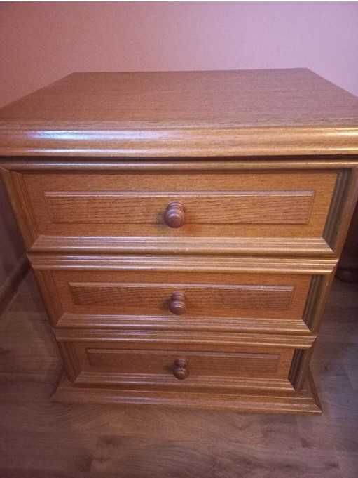 szafka nocna 2 sztuki dębowa, klasyczna z 3 szufladami